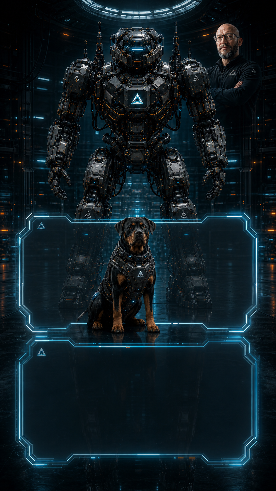 Mobile ATLAS Maschinenvision mit Ronny Stauner und dem Rottweiler als schützende Hosentaschen-KI